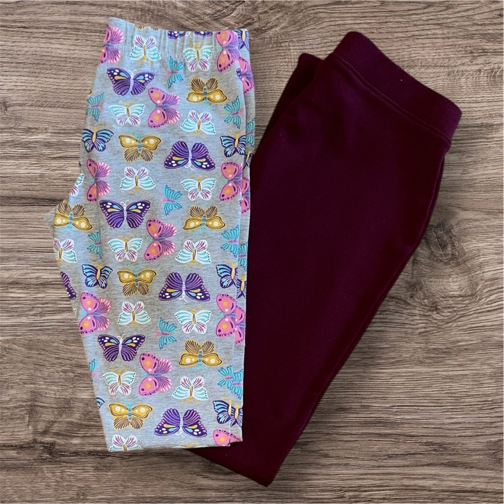Carter's Butterfly Print and Children’s Place Solid Maroon Leggings